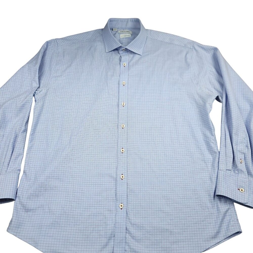 Twillory Safe Cotton Mens Button Up Long Sleeve Dress‎ Shirt Blue Size 18 34/35